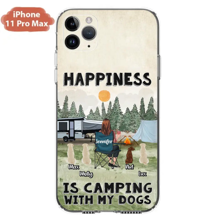 Personalized Camping Phone Case - Gift Idea For Girl & Dogs - Upto 4 Dogs - Happiness Is Camping With My Dogs - Case For iPhone/Samsung