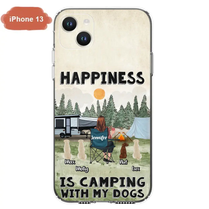 Personalized Camping Phone Case - Gift Idea For Girl & Dogs - Upto 4 Dogs - Happiness Is Camping With My Dogs - Case For iPhone/Samsung