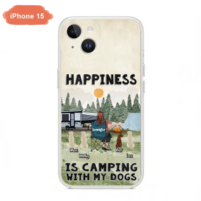 Personalized Camping Phone Case - Gift Idea For Girl & Dogs - Upto 4 Dogs - Happiness Is Camping With My Dogs - Case For iPhone/Samsung