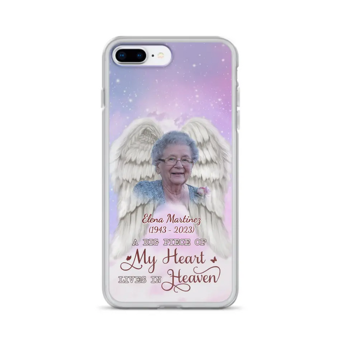 Custom Personalized Memorial Photo Phone Case - Memorial Gift Idea for Family - A Big Piece Of My Heart Lives In Heaven - Case for iPhone/Samsung