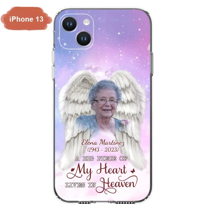 Custom Personalized Memorial Photo Phone Case - Memorial Gift Idea for Family - A Big Piece Of My Heart Lives In Heaven - Case for iPhone/Samsung