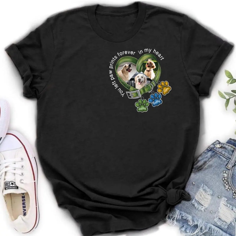 Personalized Memorial Dog Collar T-shirt/Hoodie - Up to 3 Dogs - Memorial Gift Idea For Dog Lover - You Left Paw Prints Forever In My Heart