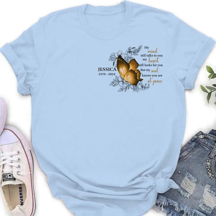 Custom Personalized Memorial Butterfly Shirt/Hoodie - Upto 4 Butterflies - Memorial Gift Idea for Mother's Day/Father's Day - My Mind Still Talks To You