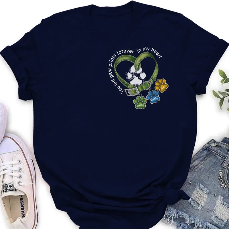 Personalized Memorial Dog Collar T-shirt/Hoodie - Up to 3 Dogs - Memorial Gift Idea For Dog Owner - You Left Paw Prints Forever In My Heart
