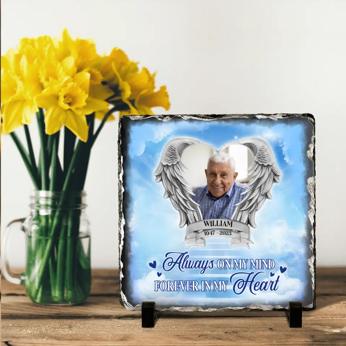 Custom Personalized Memorial Photo Square Lithograph - Memorial Gift Idea For Father's Day/ Mother's Day - Always On My Mind Forever In My Heart