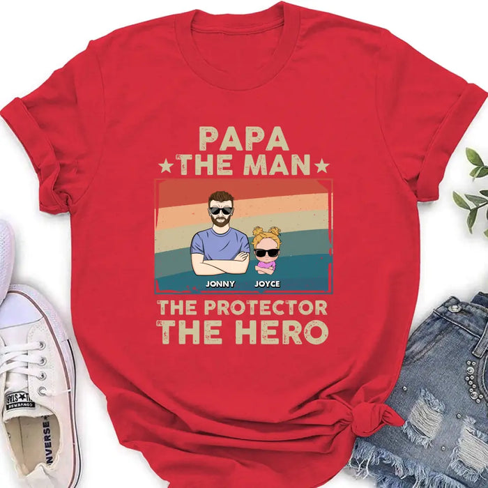 Custom Personalized Grandpa Shirt/Hoodie - Grandpa with up to 9 Grandchildren - Father's Day Gift Idea for Grandpa - Papa The Man The Protector The Hero