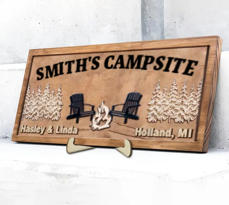 Custom Personalized Camping 2 Layered Wooden Art - Gift Idea for Camping Lovers/Couple