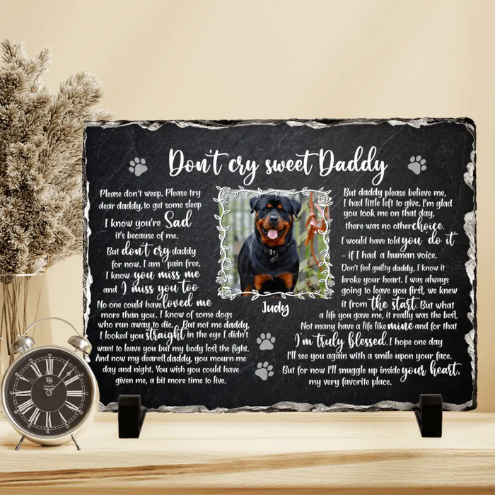 Custom Personalized Memorial Rectangle Lithograph - Memorial Gift Idea For Dog Owner - Upload Photo - Don't Cry Sweet Daddy