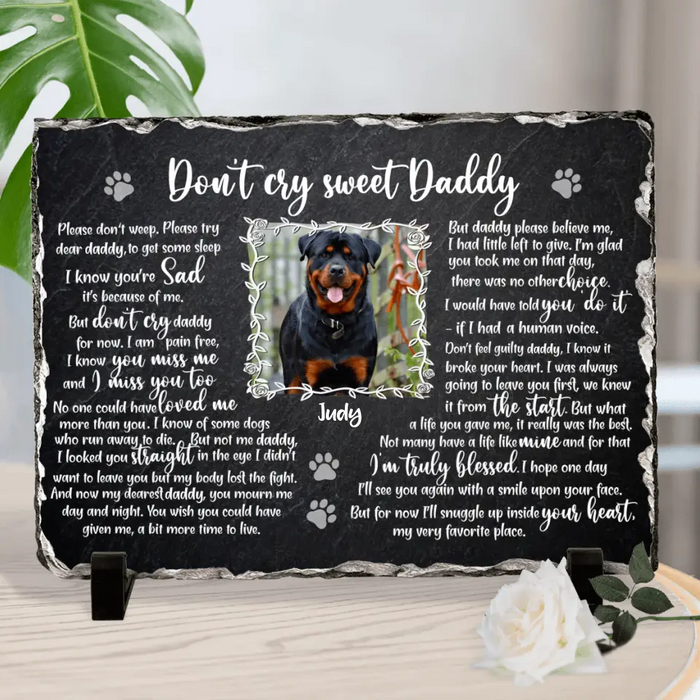 Custom Personalized Memorial Rectangle Lithograph - Memorial Gift Idea For Dog Owner - Upload Photo - Don't Cry Sweet Daddy