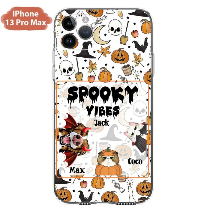 Custom Personalized Halloween Pet Phone Case - Upto 3 Pets - Gift Idea For Dog/Cat Owners -  Spooky Vibes - Case for iPhone/Samsung