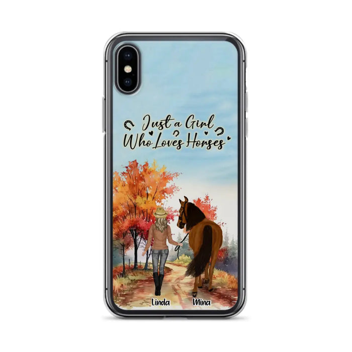 Custom Personalized Horse Girl Fall Season Phone Case - Gift Idea For Horse Lovers - Up To 6 Horses - Just A Girl Who Loves Horses - Cases For iPhone/Samsung