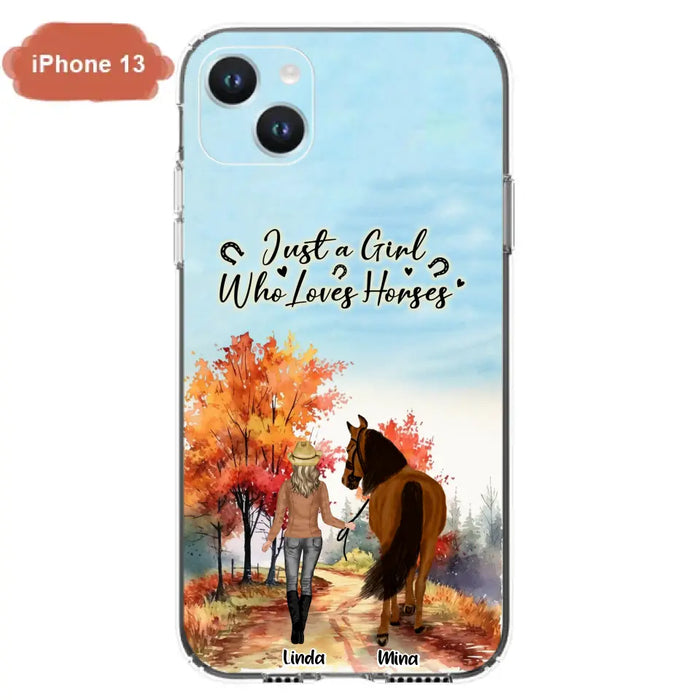 Custom Personalized Horse Girl Fall Season Phone Case - Gift Idea For Horse Lovers - Up To 6 Horses - Just A Girl Who Loves Horses - Cases For iPhone/Samsung