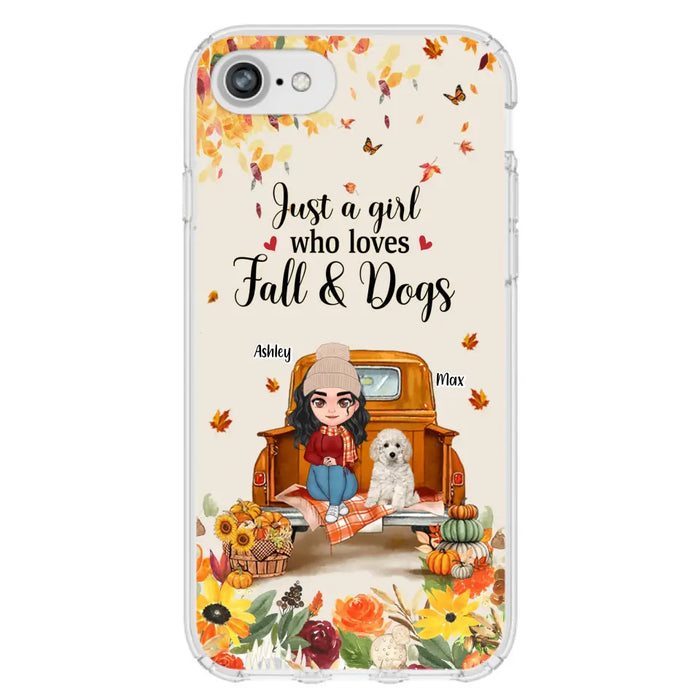 Custom Personalized Dog Mom Autumn Phone Case - Gift Idea For Dog Owners - Upto 5 Dogs -  Case For iPhone/Samsung - Just A Girl Who Loves Fall & Dogs