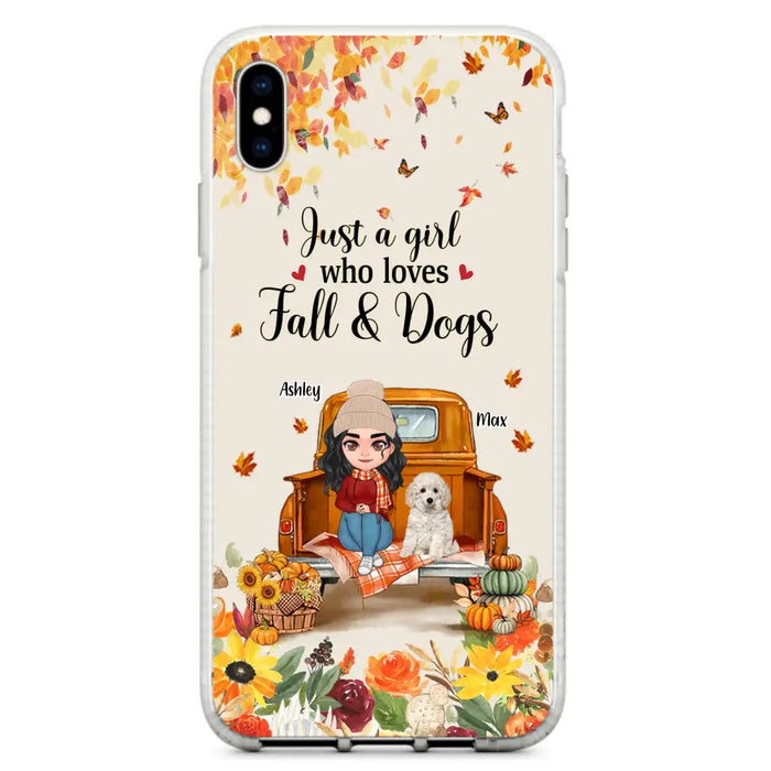 Custom Personalized Dog Mom Autumn Phone Case - Gift Idea For Dog Owners - Upto 5 Dogs -  Case For iPhone/Samsung - Just A Girl Who Loves Fall & Dogs