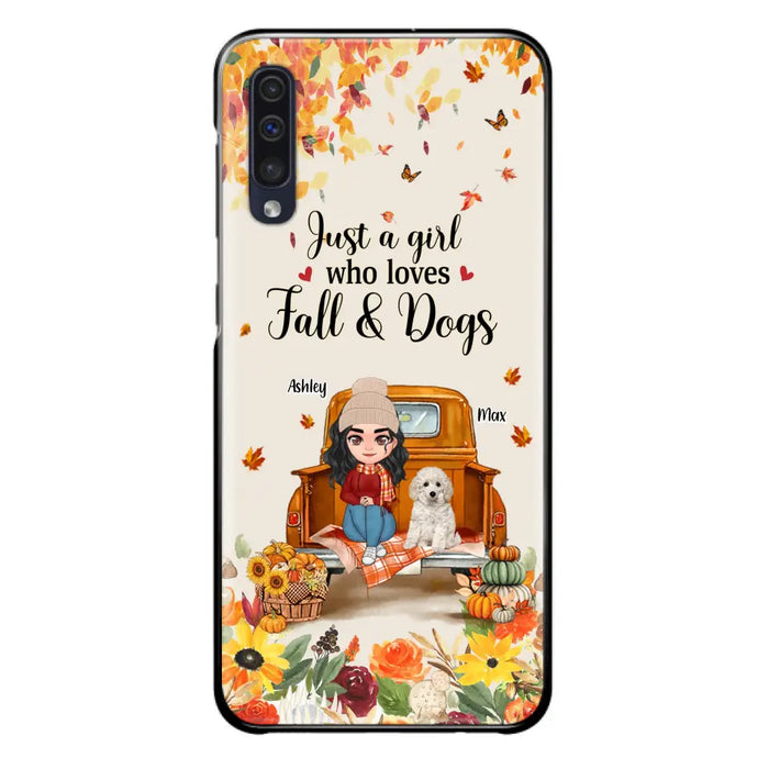 Custom Personalized Dog Mom Autumn Phone Case - Gift Idea For Dog Owners - Upto 5 Dogs -  Case For iPhone/Samsung - Just A Girl Who Loves Fall & Dogs