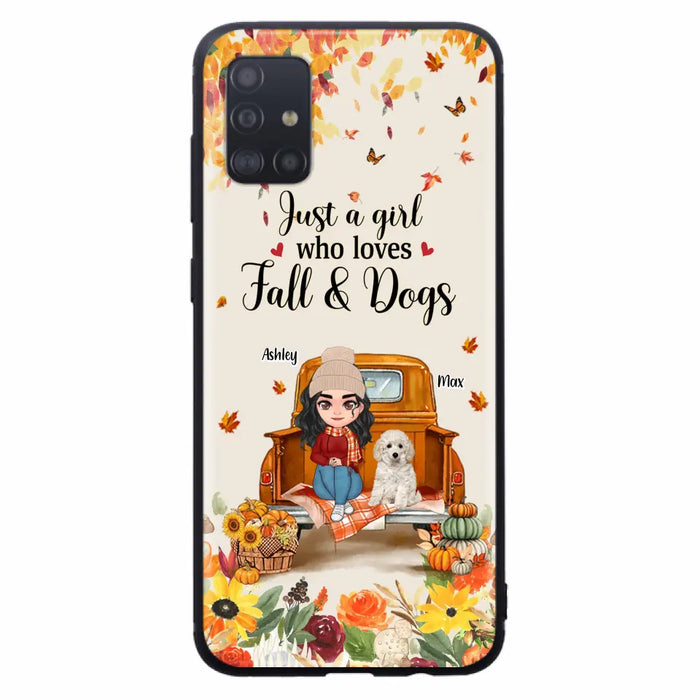 Custom Personalized Dog Mom Autumn Phone Case - Gift Idea For Dog Owners - Upto 5 Dogs -  Case For iPhone/Samsung - Just A Girl Who Loves Fall & Dogs