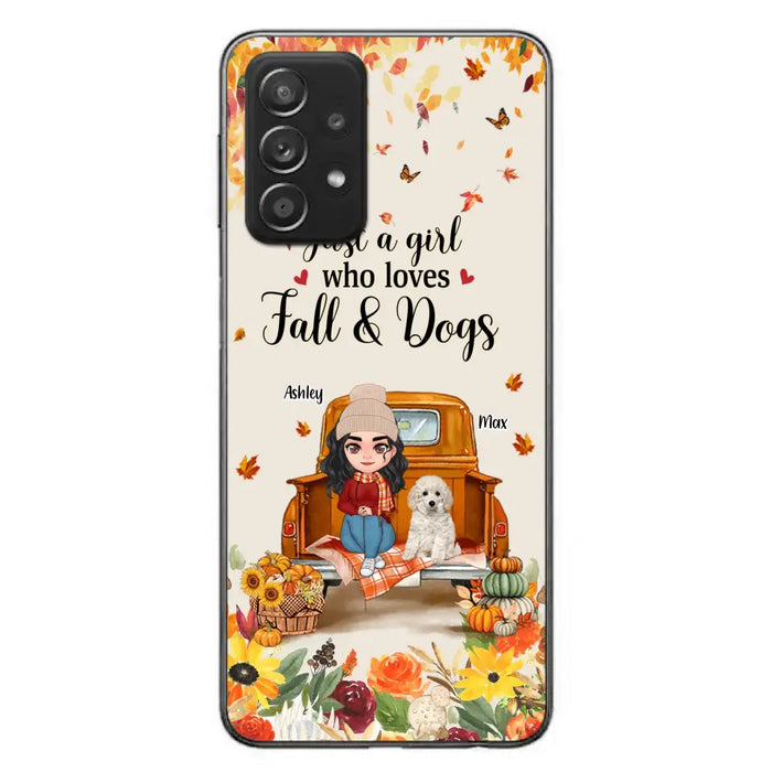 Custom Personalized Dog Mom Autumn Phone Case - Gift Idea For Dog Owners - Upto 5 Dogs -  Case For iPhone/Samsung - Just A Girl Who Loves Fall & Dogs