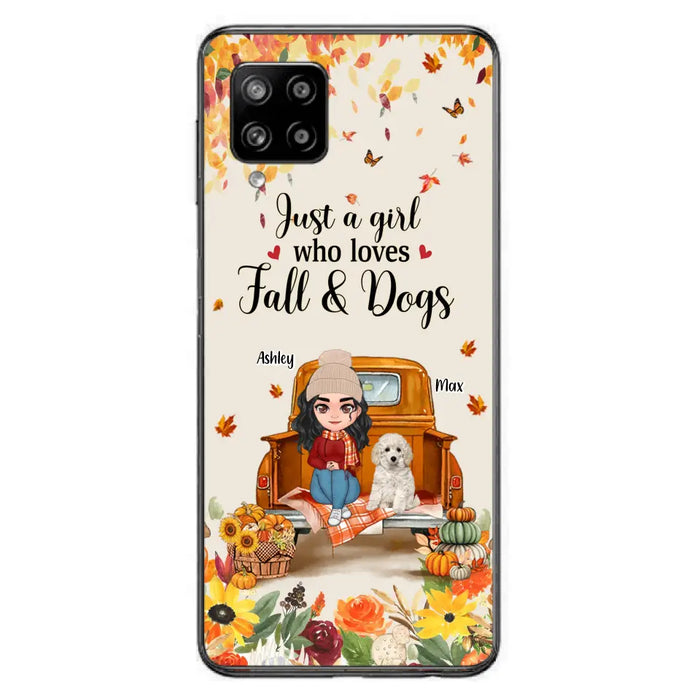 Custom Personalized Dog Mom Autumn Phone Case - Gift Idea For Dog Owners - Upto 5 Dogs -  Case For iPhone/Samsung - Just A Girl Who Loves Fall & Dogs