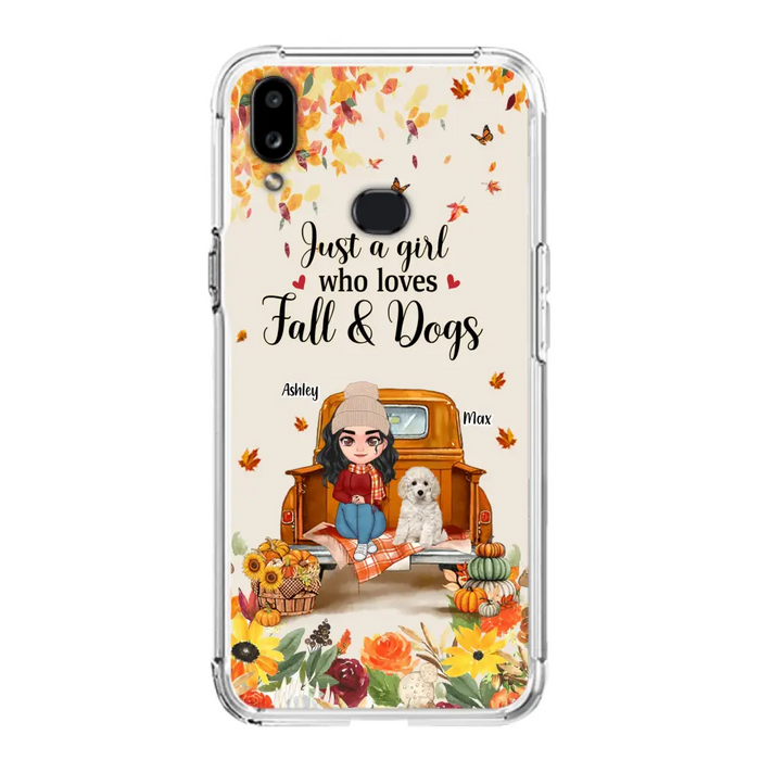 Custom Personalized Dog Mom Autumn Phone Case - Gift Idea For Dog Owners - Upto 5 Dogs -  Case For iPhone/Samsung - Just A Girl Who Loves Fall & Dogs