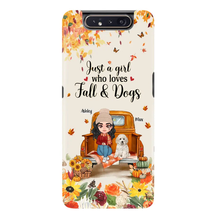 Custom Personalized Dog Mom Autumn Phone Case - Gift Idea For Dog Owners - Upto 5 Dogs -  Case For iPhone/Samsung - Just A Girl Who Loves Fall & Dogs