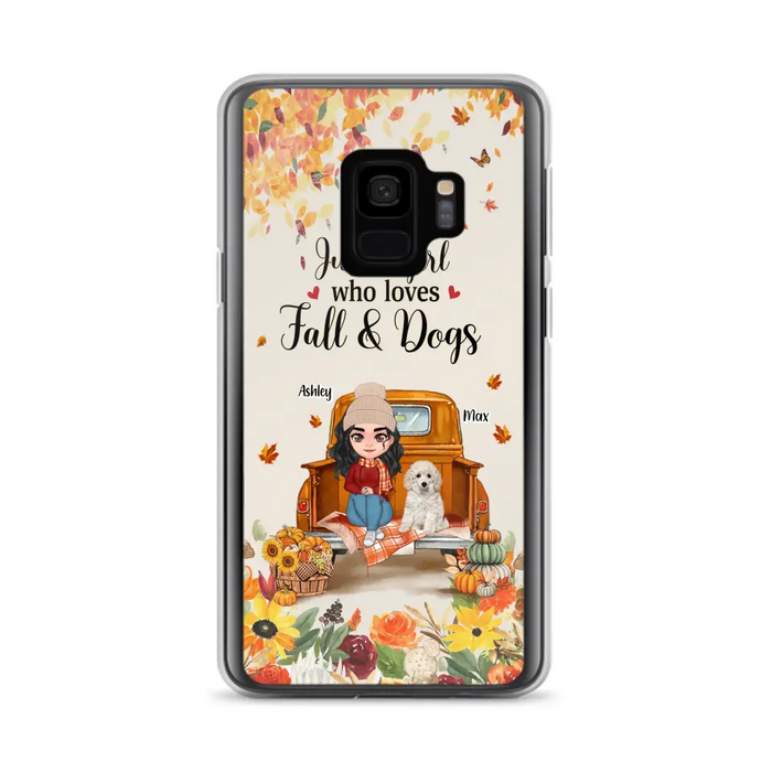 Custom Personalized Dog Mom Autumn Phone Case - Gift Idea For Dog Owners - Upto 5 Dogs -  Case For iPhone/Samsung - Just A Girl Who Loves Fall & Dogs