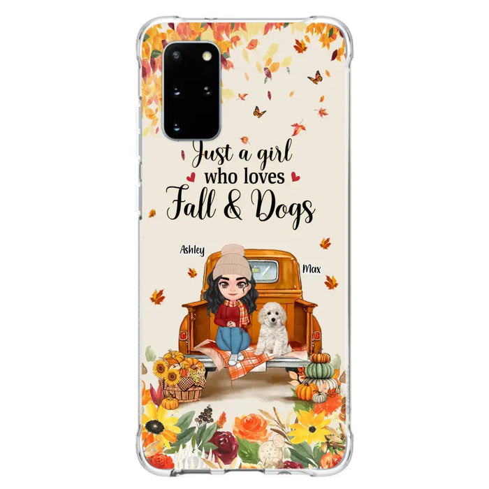 Custom Personalized Dog Mom Autumn Phone Case - Gift Idea For Dog Owners - Upto 5 Dogs -  Case For iPhone/Samsung - Just A Girl Who Loves Fall & Dogs