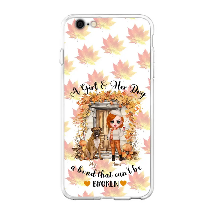 Custom Personalized Fall And Dogs Phone Case - Gift Idea for Dog Lovers - Upto 6 Dogs - A Girl & Her Dogs A Bond That Can't Be Broken - Case For iPhone And Samsung