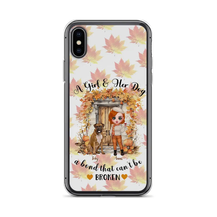 Custom Personalized Fall And Dogs Phone Case - Gift Idea for Dog Lovers - Upto 6 Dogs - A Girl & Her Dogs A Bond That Can't Be Broken - Case For iPhone And Samsung