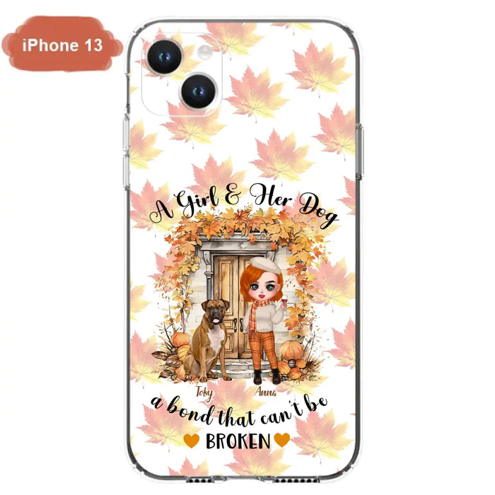 Custom Personalized Fall And Dogs Phone Case - Gift Idea for Dog Lovers - Upto 6 Dogs - A Girl & Her Dogs A Bond That Can't Be Broken - Case For iPhone And Samsung