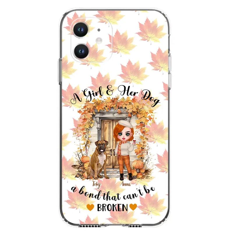 Custom Personalized Fall And Dogs Phone Case - Gift Idea for Dog Lovers - Upto 6 Dogs - A Girl & Her Dogs A Bond That Can't Be Broken - Case For iPhone And Samsung