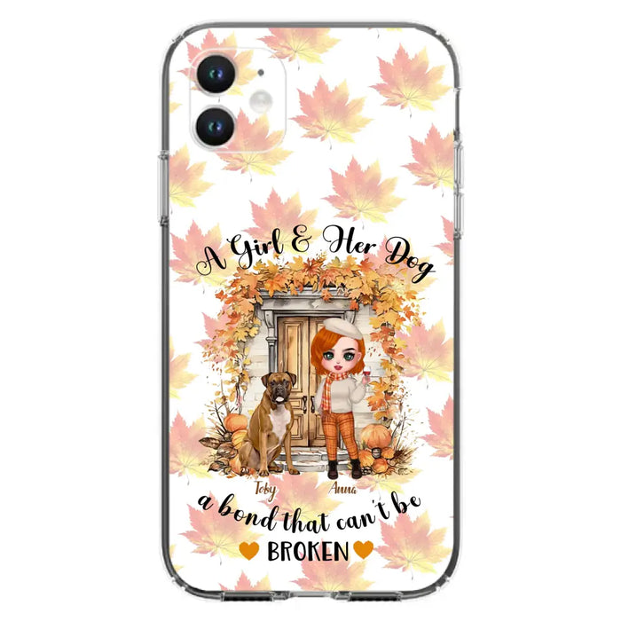 Custom Personalized Fall And Dogs Phone Case - Gift Idea for Dog Lovers - Upto 6 Dogs - A Girl & Her Dogs A Bond That Can't Be Broken - Case For iPhone And Samsung