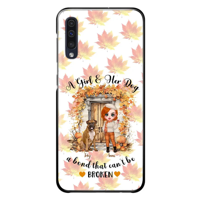 Custom Personalized Fall And Dogs Phone Case - Gift Idea for Dog Lovers - Upto 6 Dogs - A Girl & Her Dogs A Bond That Can't Be Broken - Case For iPhone And Samsung