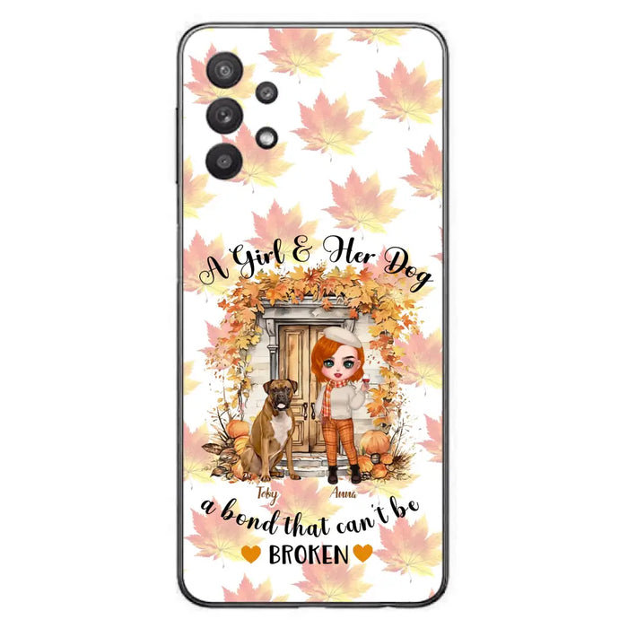 Custom Personalized Fall And Dogs Phone Case - Gift Idea for Dog Lovers - Upto 6 Dogs - A Girl & Her Dogs A Bond That Can't Be Broken - Case For iPhone And Samsung