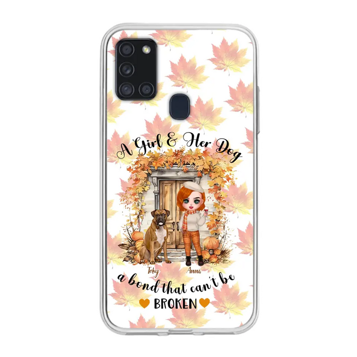 Custom Personalized Fall And Dogs Phone Case - Gift Idea for Dog Lovers - Upto 6 Dogs - A Girl & Her Dogs A Bond That Can't Be Broken - Case For iPhone And Samsung