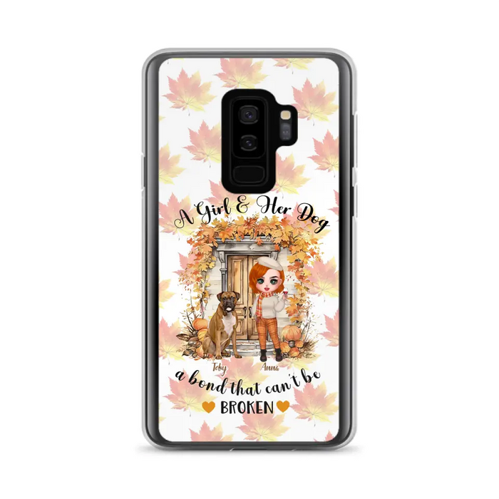 Custom Personalized Fall And Dogs Phone Case - Gift Idea for Dog Lovers - Upto 6 Dogs - A Girl & Her Dogs A Bond That Can't Be Broken - Case For iPhone And Samsung