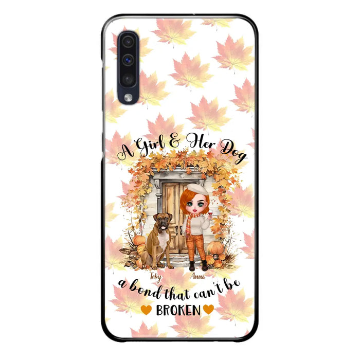 Custom Personalized Fall And Dogs Phone Case - Gift Idea for Dog Lovers - Upto 6 Dogs - A Girl & Her Dogs A Bond That Can't Be Broken - Case For iPhone And Samsung