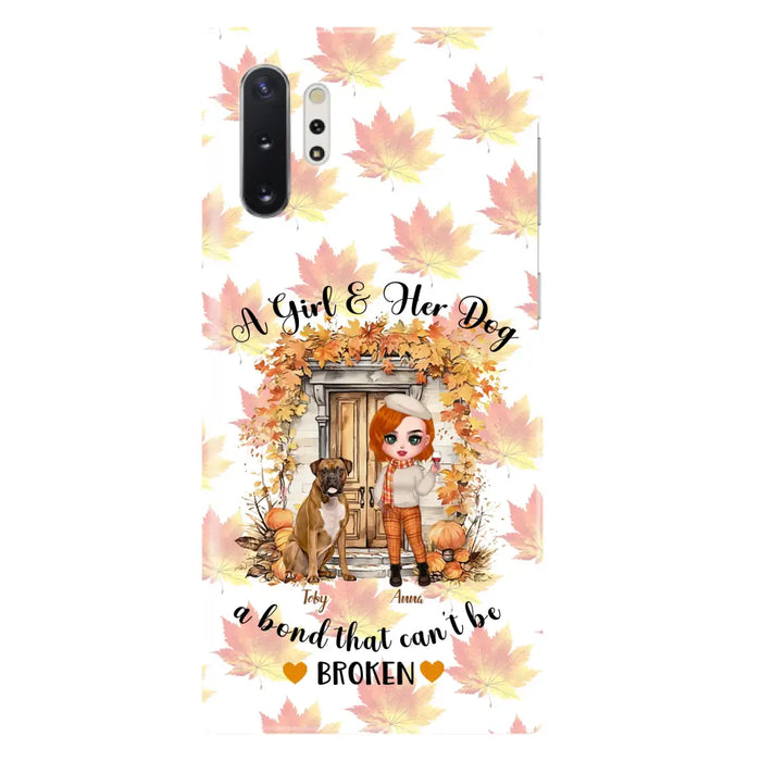 Custom Personalized Fall And Dogs Phone Case - Gift Idea for Dog Lovers - Upto 6 Dogs - A Girl & Her Dogs A Bond That Can't Be Broken - Case For iPhone And Samsung