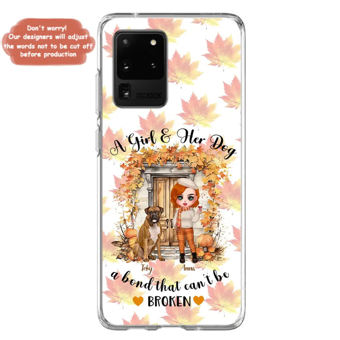 Custom Personalized Fall And Dogs Phone Case - Gift Idea for Dog Lovers - Upto 6 Dogs - A Girl & Her Dogs A Bond That Can't Be Broken - Case For iPhone And Samsung