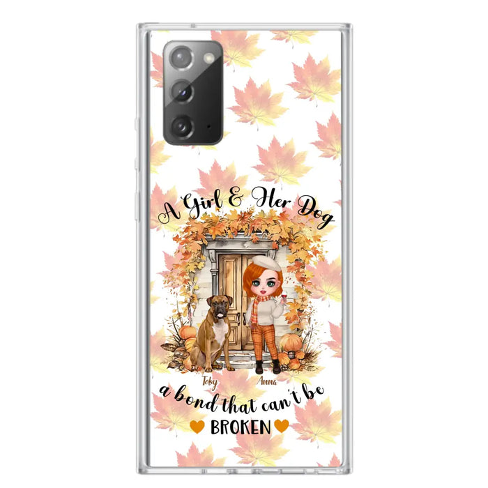 Custom Personalized Fall And Dogs Phone Case - Gift Idea for Dog Lovers - Upto 6 Dogs - A Girl & Her Dogs A Bond That Can't Be Broken - Case For iPhone And Samsung