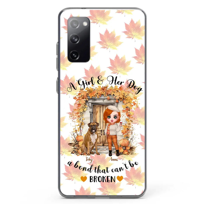 Custom Personalized Fall And Dogs Phone Case - Gift Idea for Dog Lovers - Upto 6 Dogs - A Girl & Her Dogs A Bond That Can't Be Broken - Case For iPhone And Samsung