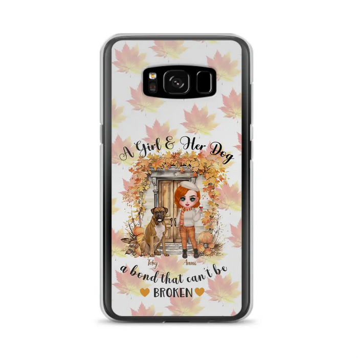 Custom Personalized Fall And Dogs Phone Case - Gift Idea for Dog Lovers - Upto 6 Dogs - A Girl & Her Dogs A Bond That Can't Be Broken - Case For iPhone And Samsung