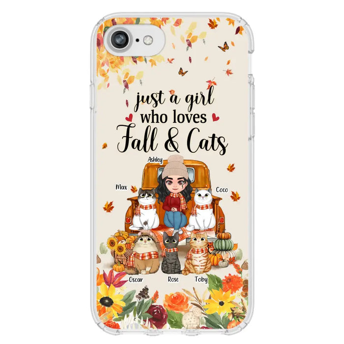 Custom Personalized Cat Mom Autumn Phone Case - Gift Idea For Cat Owners - Upto 5 Cats -  Case For iPhone/Samsung - Just A Girl Who Loves Fall & Cats