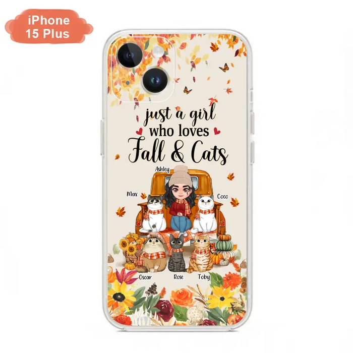 Custom Personalized Cat Mom Autumn Phone Case - Gift Idea For Cat Owners - Upto 5 Cats -  Case For iPhone/Samsung - Just A Girl Who Loves Fall & Cats