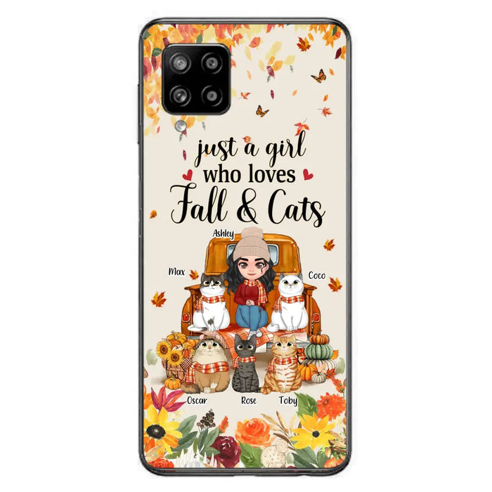 Custom Personalized Cat Mom Autumn Phone Case - Gift Idea For Cat Owners - Upto 5 Cats -  Case For iPhone/Samsung - Just A Girl Who Loves Fall & Cats