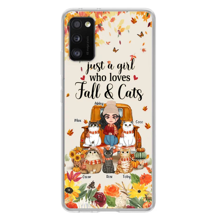 Custom Personalized Cat Mom Autumn Phone Case - Gift Idea For Cat Owners - Upto 5 Cats -  Case For iPhone/Samsung - Just A Girl Who Loves Fall & Cats