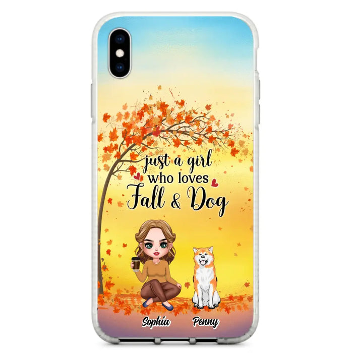 Custom Personalized Dog Mom Phone Case - Gift Idea For Dog Lovers/ Autumn Gift - Upto 4 Dogs - Just A Girl Who Loves Fall & Dogs - Case For iPhone/Samsung