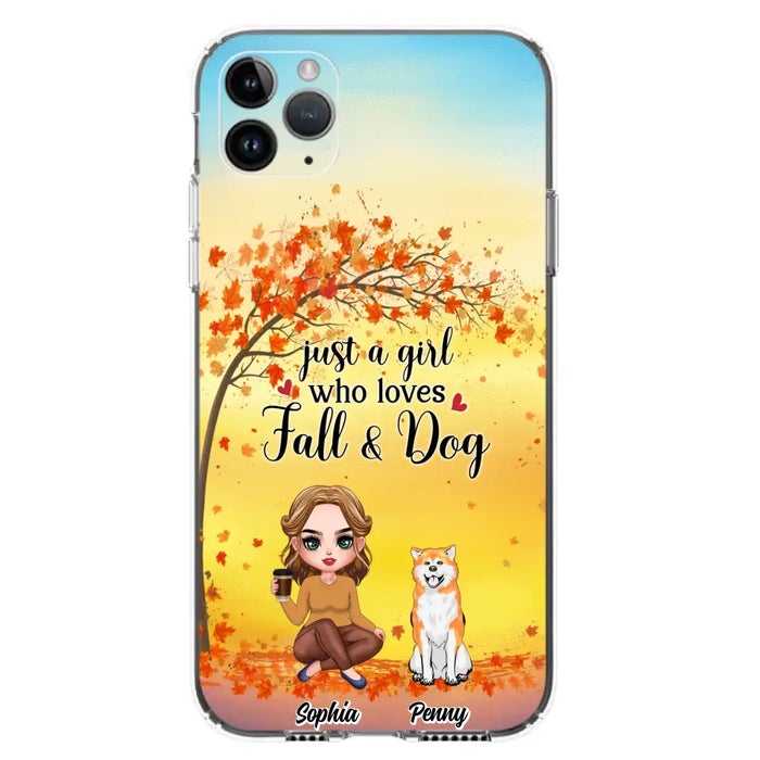 Custom Personalized Dog Mom Phone Case - Gift Idea For Dog Lovers/ Autumn Gift - Upto 4 Dogs - Just A Girl Who Loves Fall & Dogs - Case For iPhone/Samsung