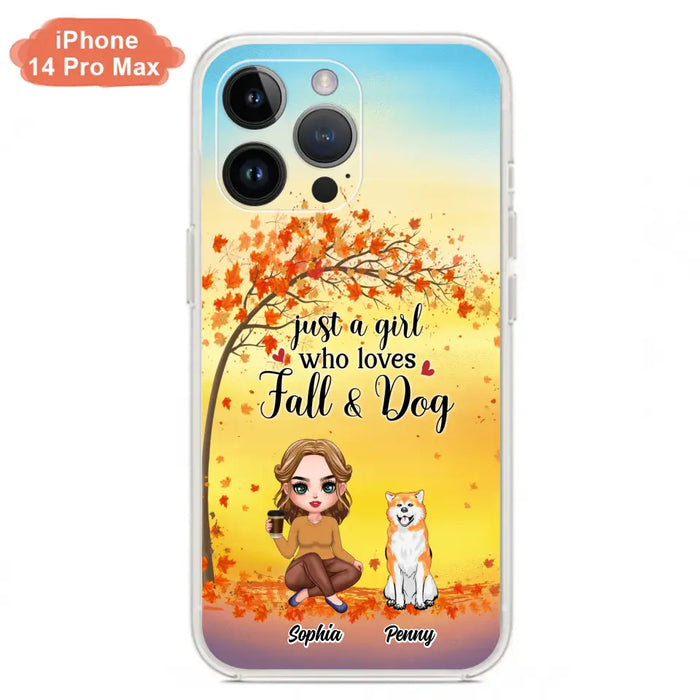 Custom Personalized Dog Mom Phone Case - Gift Idea For Dog Lovers/ Autumn Gift - Upto 4 Dogs - Just A Girl Who Loves Fall & Dogs - Case For iPhone/Samsung