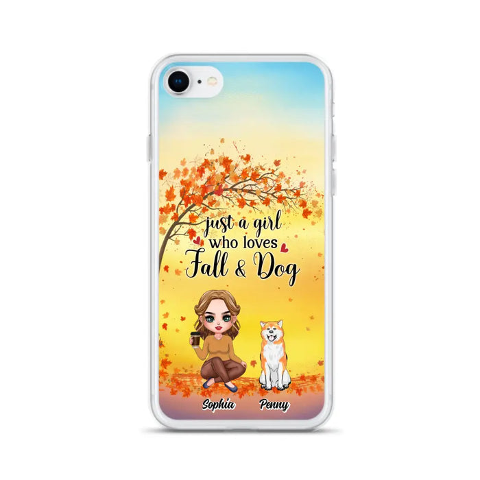 Custom Personalized Dog Mom Phone Case - Gift Idea For Dog Lovers/ Autumn Gift - Upto 4 Dogs - Just A Girl Who Loves Fall & Dogs - Case For iPhone/Samsung