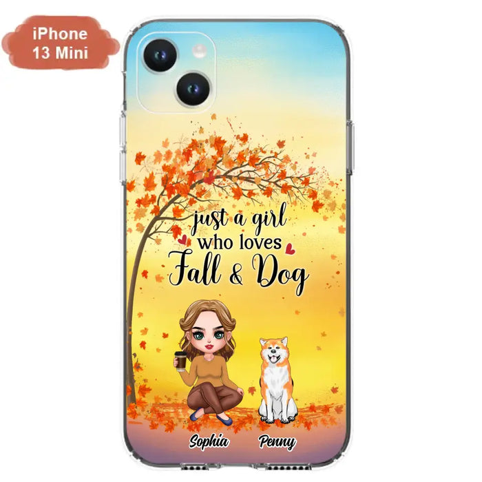 Custom Personalized Dog Mom Phone Case - Gift Idea For Dog Lovers/ Autumn Gift - Upto 4 Dogs - Just A Girl Who Loves Fall & Dogs - Case For iPhone/Samsung